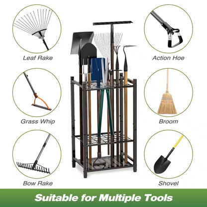 3-Tier Garden Tool Organizer for Garage Organization up to 35 Long-Handled Tools/Rakes/Brooms