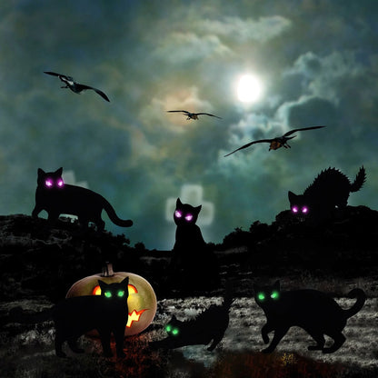 Halloween Decorations 6 Pack LED Glowing Eyes Black Cat Glow in Dark with Lights Outdoor outside Halloween Scary Yard Signs Garden Decor Lawn for Pathway Stake Waterproof Thickened Cat Silhouette