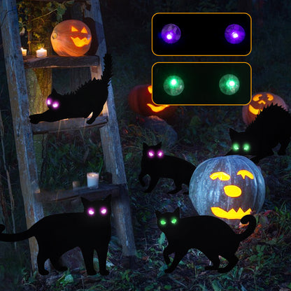 Halloween Decorations 6 Pack LED Glowing Eyes Black Cat Glow in Dark with Lights Outdoor outside Halloween Scary Yard Signs Garden Decor Lawn for Pathway Stake Waterproof Thickened Cat Silhouette