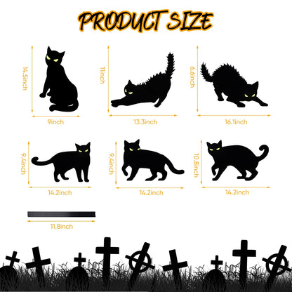 Halloween Decorations 6 Pack LED Glowing Eyes Black Cat Glow in Dark with Lights Outdoor outside Halloween Scary Yard Signs Garden Decor Lawn for Pathway Stake Waterproof Thickened Cat Silhouette