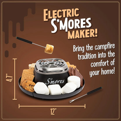 Indoor Deluxe Electric Smores Maker Smores Kit with 4 Marshmallows Roasting Forks, Brown