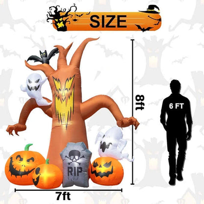 8Ft Halloween Inflatables Decorations Inflatable Dead Tree Outdoor Decorations with LED Lights Built-In Blow up Yard Decoration Pumpkin Ghost for Halloween Outdoor