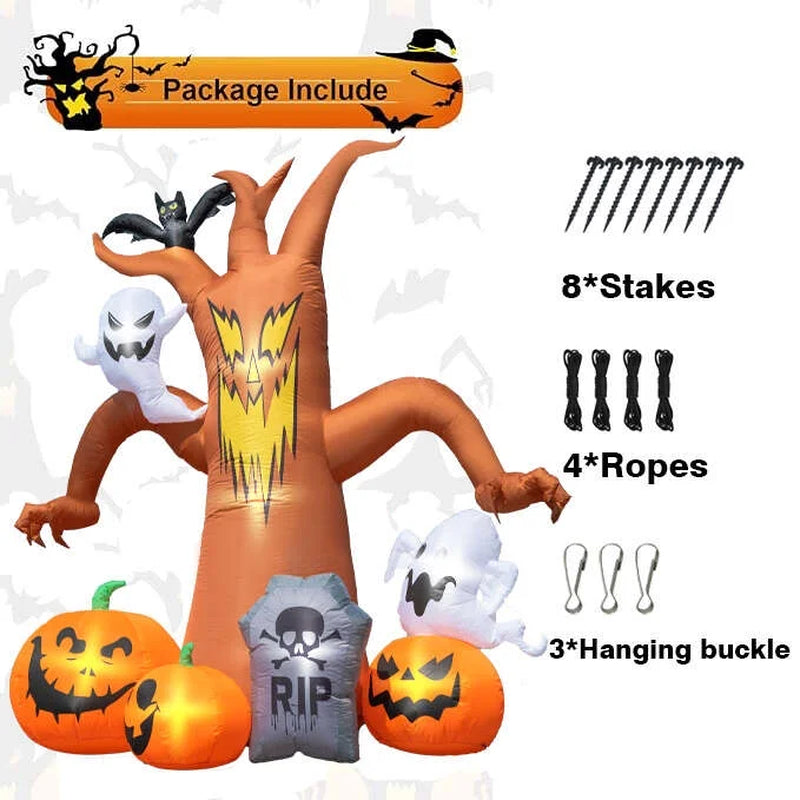 8Ft Halloween Inflatables Decorations Inflatable Dead Tree Outdoor Decorations with LED Lights Built-In Blow up Yard Decoration Pumpkin Ghost for Halloween Outdoor