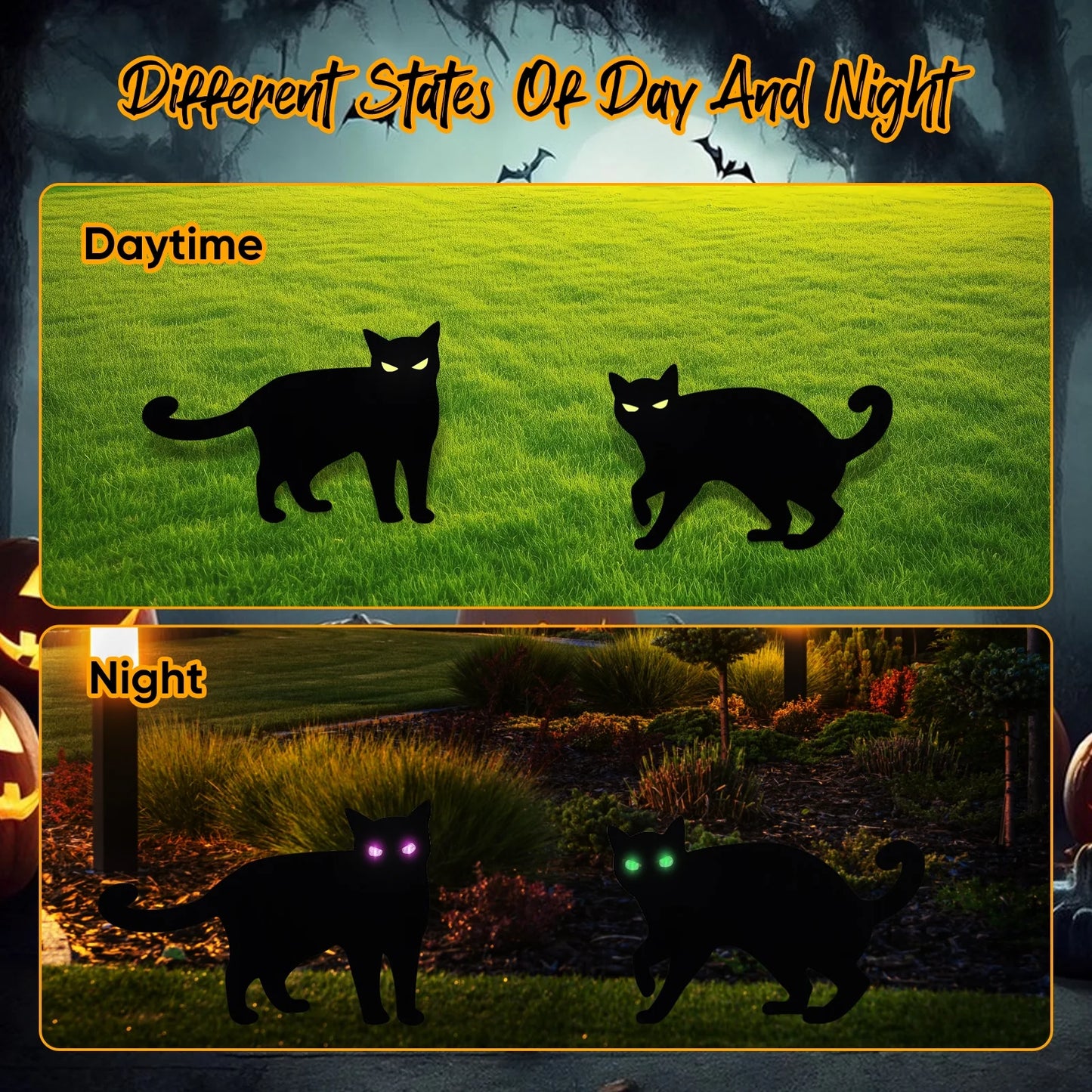 Halloween Decorations 6 Pack LED Glowing Eyes Black Cat Glow in Dark with Lights Outdoor outside Halloween Scary Yard Signs Garden Decor Lawn for Pathway Stake Waterproof Thickened Cat Silhouette