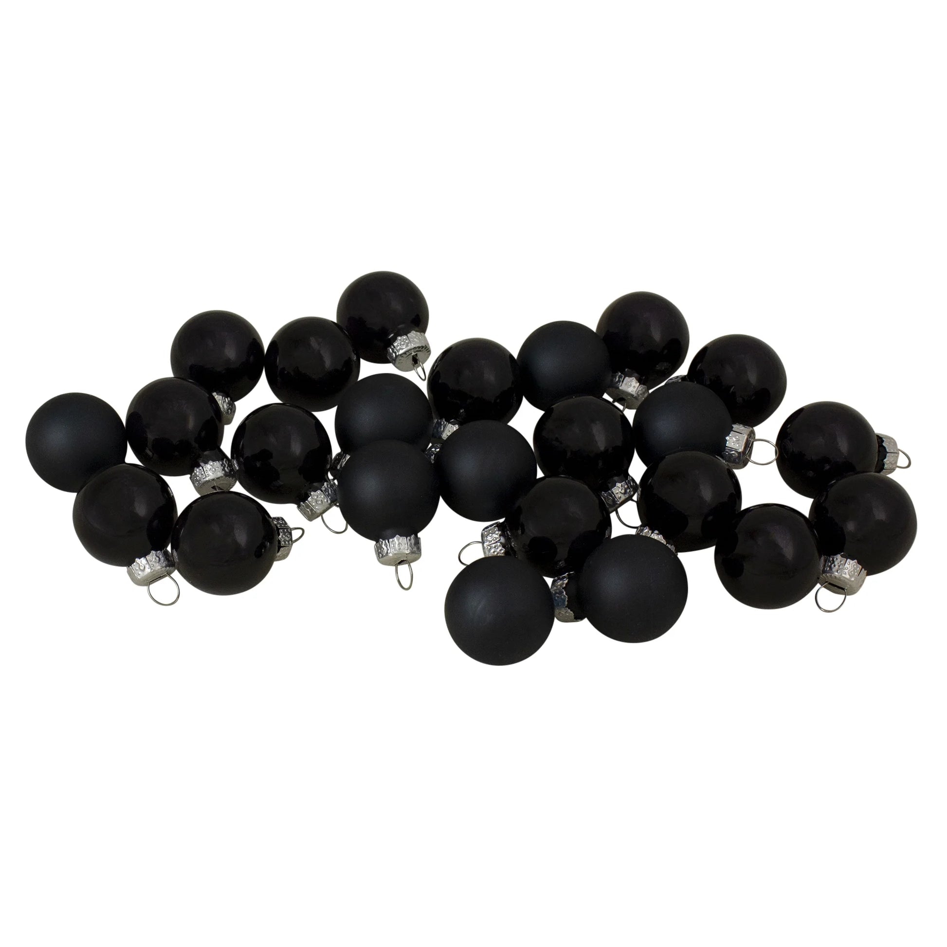 24Ct Shiny and Matte Black Glass Ball Christmas Ornaments 1" (25Mm)