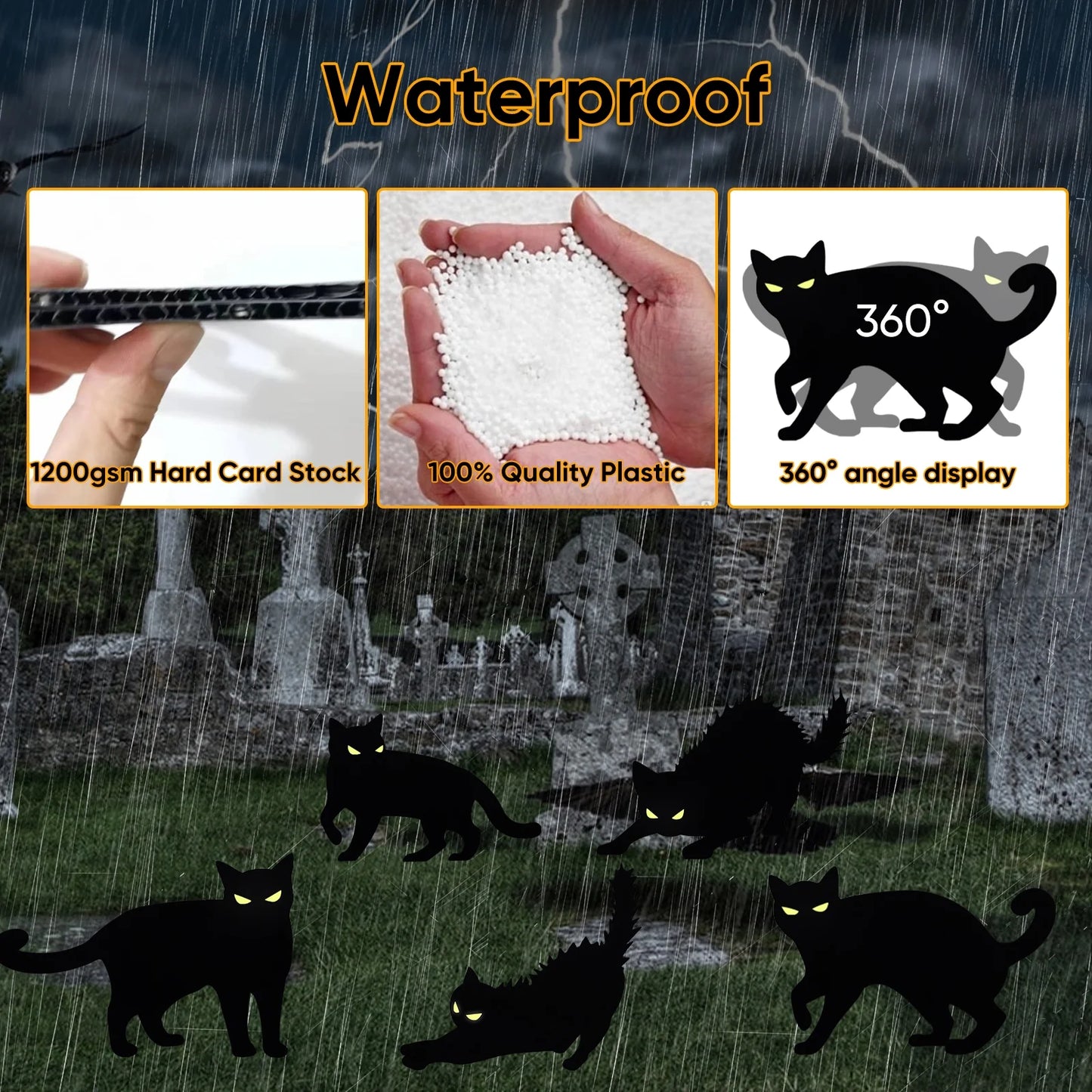 Halloween Decorations 6 Pack LED Glowing Eyes Black Cat Glow in Dark with Lights Outdoor outside Halloween Scary Yard Signs Garden Decor Lawn for Pathway Stake Waterproof Thickened Cat Silhouette