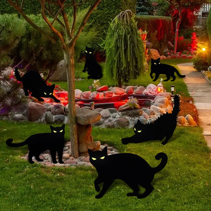 Halloween Decorations 6 Pack LED Glowing Eyes Black Cat Glow in Dark with Lights Outdoor outside Halloween Scary Yard Signs Garden Decor Lawn for Pathway Stake Waterproof Thickened Cat Silhouette