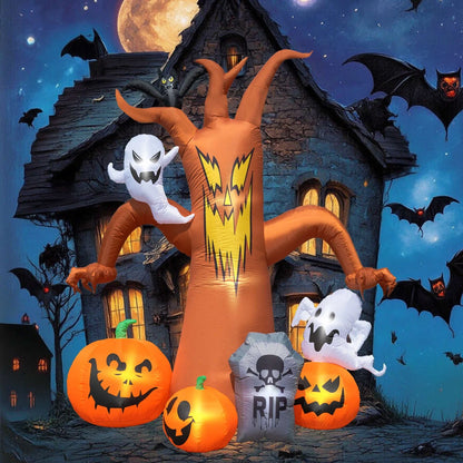 8Ft Halloween Inflatables Decorations Inflatable Dead Tree Outdoor Decorations with LED Lights Built-In Blow up Yard Decoration Pumpkin Ghost for Halloween Outdoor