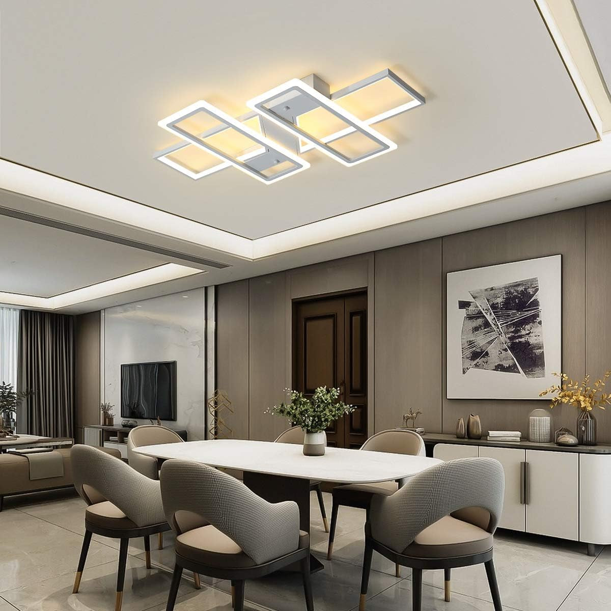 Dimmable Ceiling Light,4 Squares Modern LED Ceiling Lamps with Remote Control,80W Acrylic Flush Mount Ceiling Light Fixture for Living Dining Room Bedroom Kitchen(White)